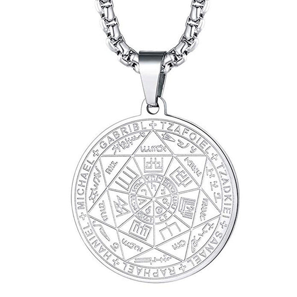 European and American religious scriptures seven archangels seal tag TEMU new rune pendant stainless steel medallion necklace Glossy.pk