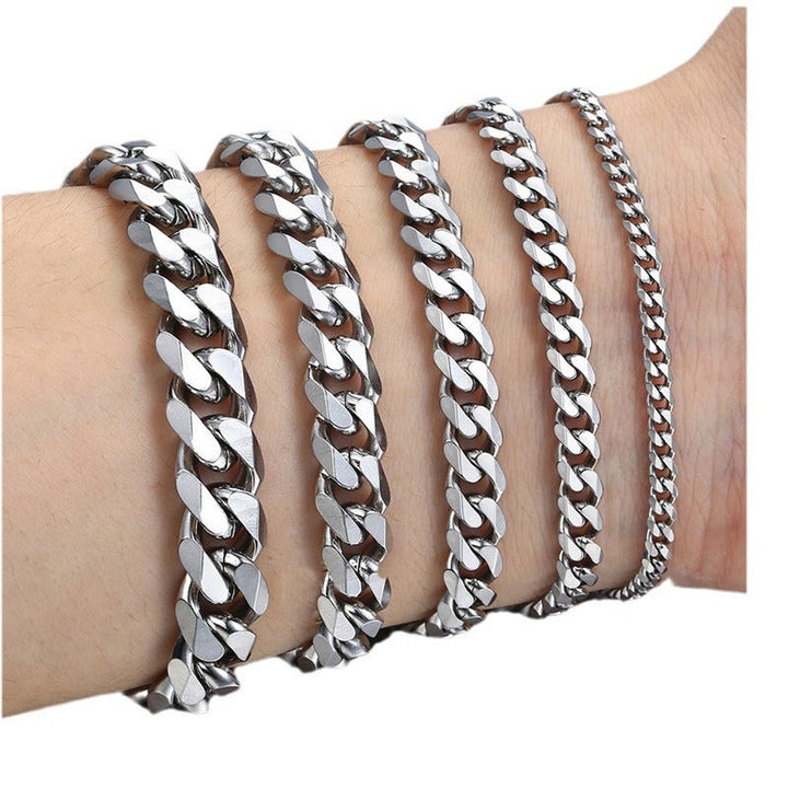Cross-border European and American style wear with punk hip-hop stainless steel bracelet, six-sided grinding Cuban chain, simple titanium steel bracelet Glossy.pk