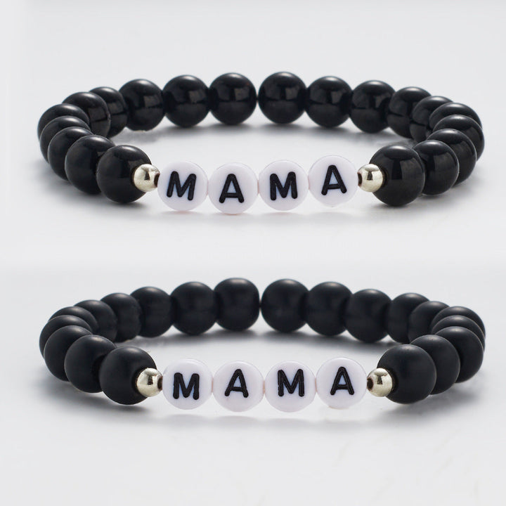 8mm Handwoven Brunge Cord Beaded Bracelet MAMA Mother's Day Bracelet Black Matte Glossy Glass Beads Glossy.pk