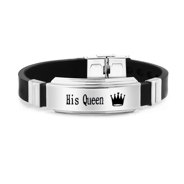 Cross-border foreign trade HIS QUEEN HER KING trendy fashion stainless steel couple bracelet can be engraved Glossy.pk