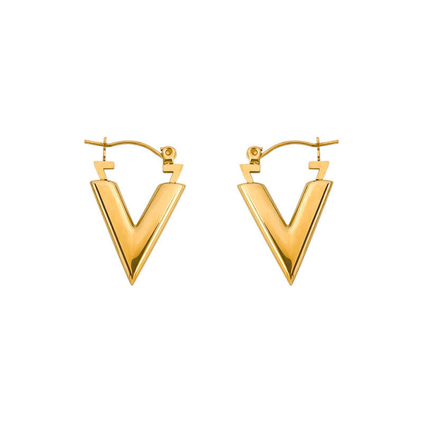 European and American high color retention 2024 new vintage V-letter stud earrings, French Internet celebrity earrings, European and American ins, cold trend Glossy.pk