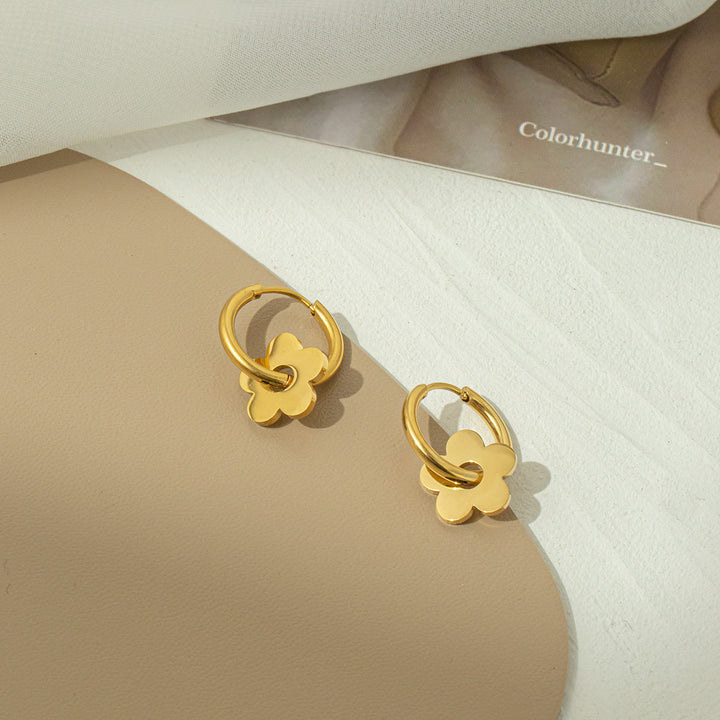 European and American cross-border wholesale double layer love butterfly pendant stud earrings stainless steel plated 18K gold plating versatile gradient earrings 21 Glossy.pk