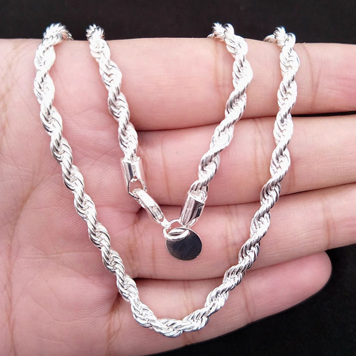 Silver 4mm Chain Men's Twisted Rope Necklace Bracelet Fashion Women's Men's Silver Twist Necklace Quality Jewelry Set Glossy.pk