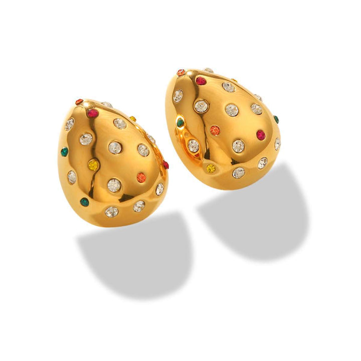 Amazon Hot Sale Titanium Steel Cast Diamond Pearl Water Drop Earrings INS Women's Fashion Versatile Earrings Chubby Dun Glossy.pk