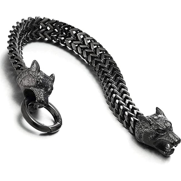 Cross-border AliExpress European and American stainless steel men's bracelets, titanium steel hip-hop bracelets, Nordic domineering wolf head Viking chains Glossy.pk