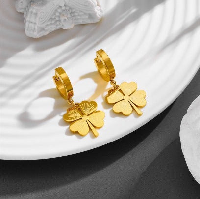 European and American cross-border wholesale double layer love butterfly pendant stud earrings stainless steel plated 18K gold plating versatile gradient earrings 21 Glossy.pk