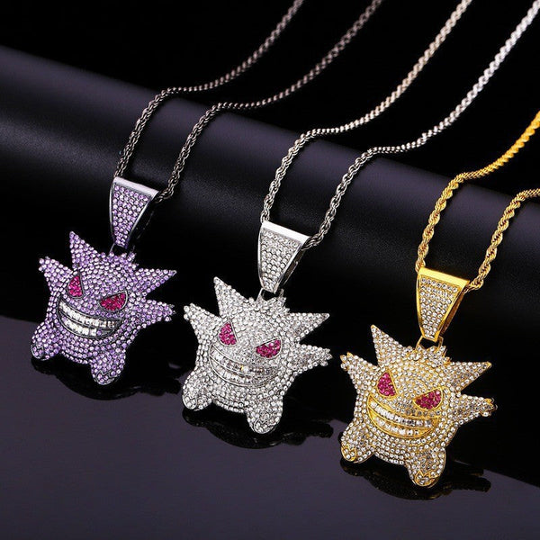 Zhongyi cross-border European and American hip hop elf cartoon funny necklace micro inlaid purple zircon pendant factory wholesale Glossy.pk