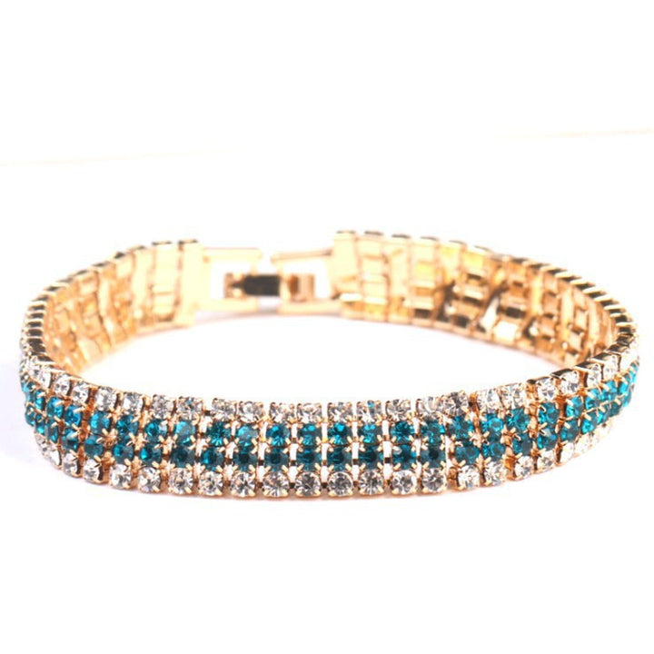 New Bracelet Women's European and American Fashion Full Diamond Small Roman Bracelet Personality Color Block Four Row Diamond Bracelet Jewelry Wholesale
