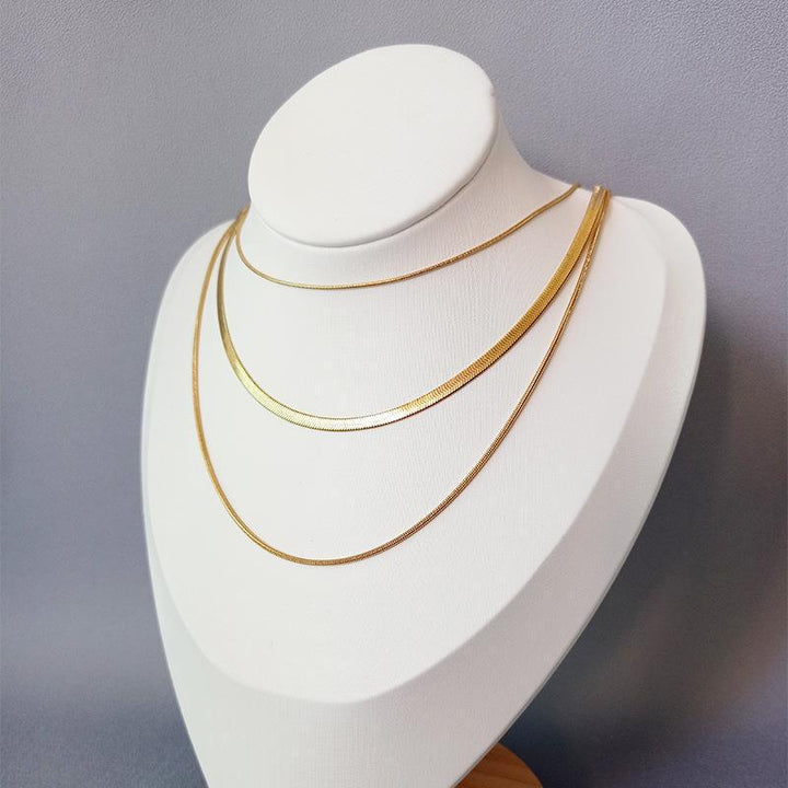 European and American snake bone chain long necklace women's simple layering basic bare chain sweater chain titanium steel non-fading sweater chain Glossy.pk