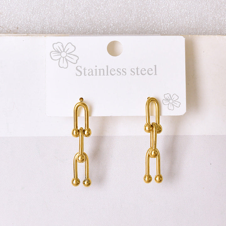 European and American cross-border wholesale double layer love butterfly pendant stud earrings stainless steel plated 18K gold plating versatile gradient earrings 21 Glossy.pk
