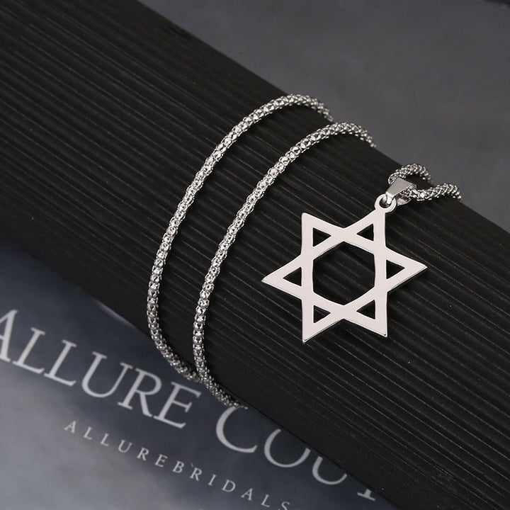 Cross-border temu new necklace high-end fashion simple stainless steel pendant titanium steel men's six-pointed star necklace Glossy.pk