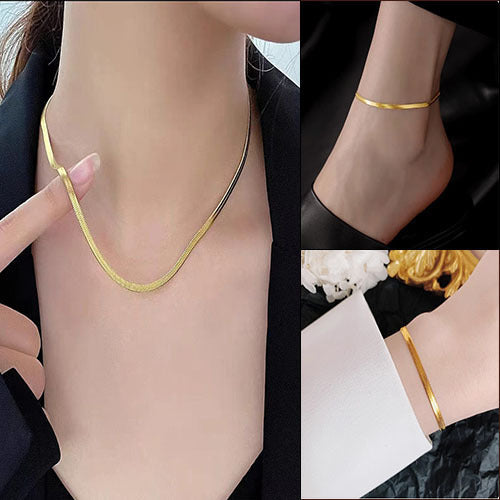 2024 new 18K gold high-end gold snake bone chain anklet, women's ins, cold wind, simple forest, does not fade Glossy.pk
