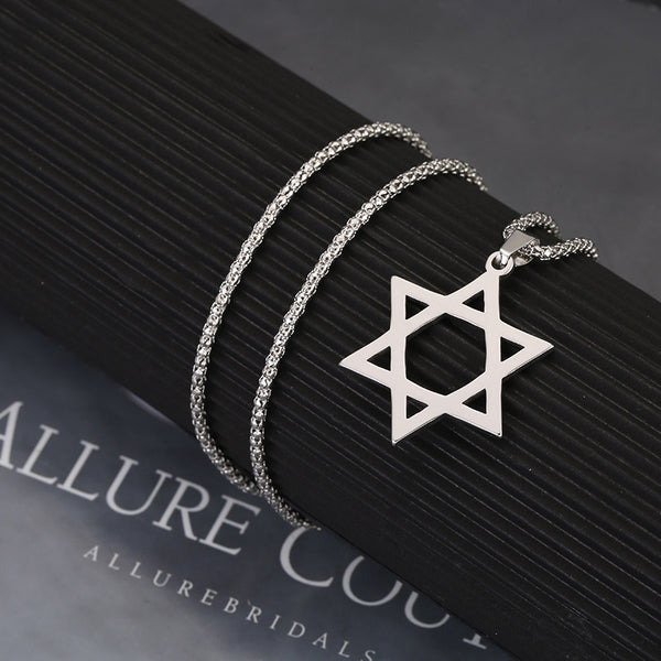 Cross-border temu new necklace high-end fashion simple stainless steel pendant titanium steel men's six-pointed star necklace