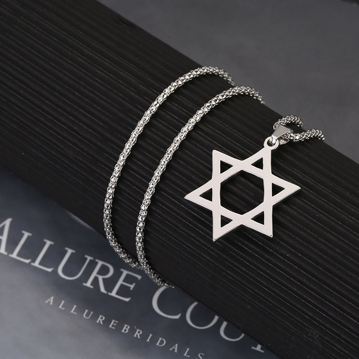 Cross-border temu new necklace high-end fashion simple stainless steel pendant titanium steel men's six-pointed star necklace
