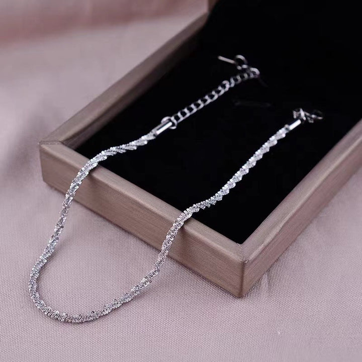Super glittering starry sparkling titanium steel necklace female clavicle chain sparkling 18K gold plated chain plain chain accessories Glossy.pk