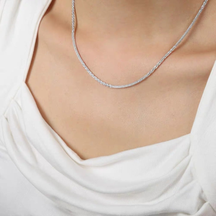 Super glittering starry sparkling titanium steel necklace female clavicle chain sparkling 18K gold plated chain plain chain accessories Glossy.pk