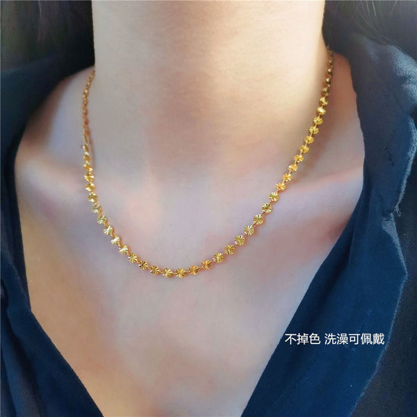 Simple embossed bracelet, women's high-end temperament, fashionable and versatile, atmospheric necklace, titanium steel, non-fading, female Internet celebrity clavicle chain Glossy.pk