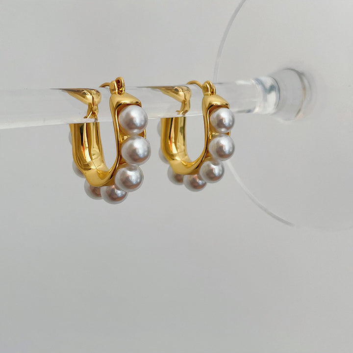 Cross-border European and American U-shaped pearl earrings plated 18K high-end earrings niche earrings high-end earrings wholesale source