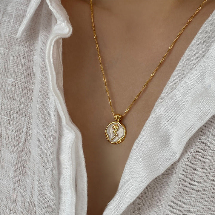 European and American cross-border wholesale Denice white enamel rose necklace French niche retro sweater chain does not fade Glossy.pk