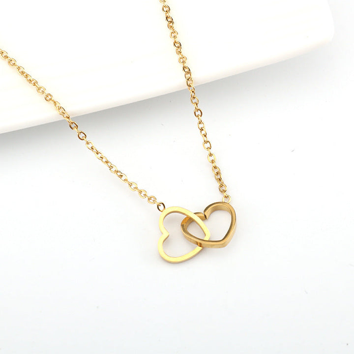 Fashion clavicle chain heart to heart double circle necklace double peach heart love pendant necklace women's ins personality fashion jewelry women Glossy.pk