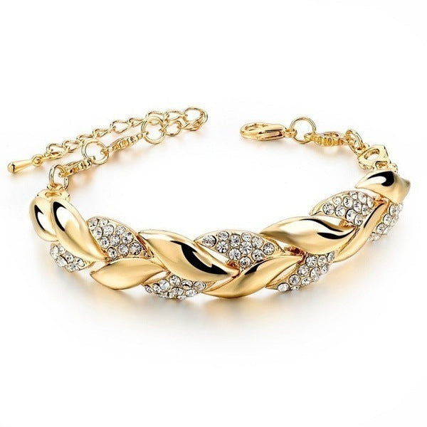 Sino-Iran cross-border jewelry 18K gold leaf bracelet European and American fashion wedding jewelry women's diamond bracelet wholesale