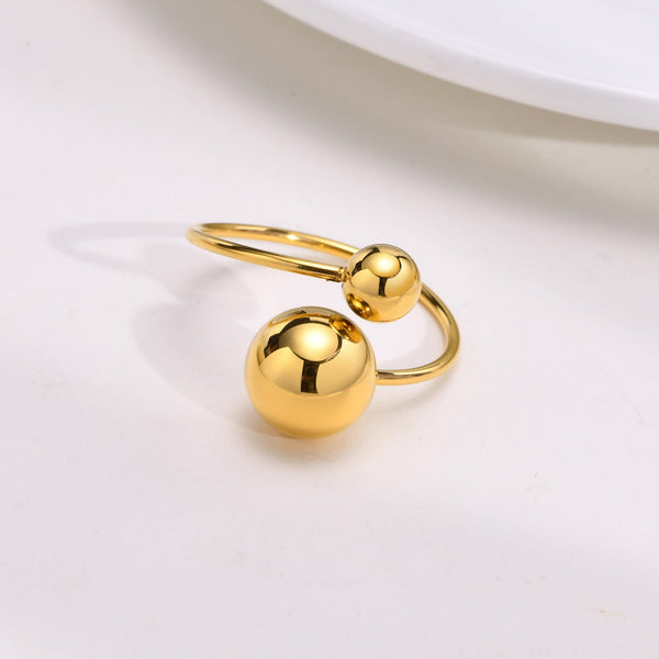 Cross-border foreign trade, personality size, steel balls, open rings, tail rings, titanium steel plated 18K gold, non-allergic temperament women Glossy.pk