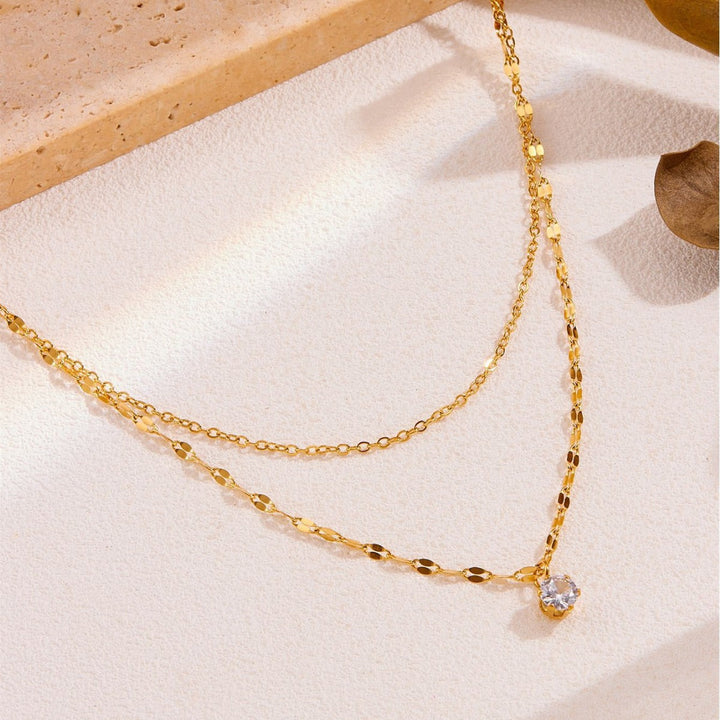 Titanium steel emerald geometric necklace high-grade cold style clavicle necklace fashion temperament accessories do not fade 34 Glossy.pk