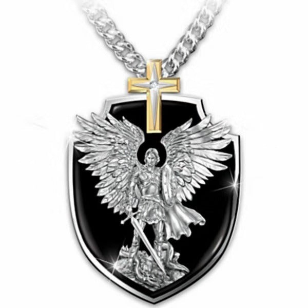 European and American cross-border new personality cross pendant religious retro lettering pendant fashion trend men's pendant
