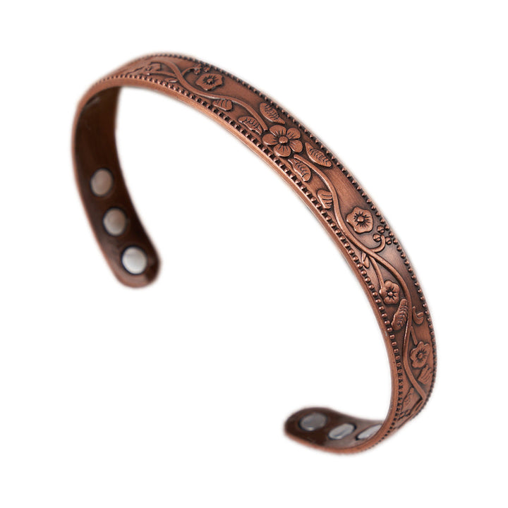 temu plum blossom magnet bracelet vintage flower ring bracelet set adjustable men women antique red copper bracelet Glossy.pk