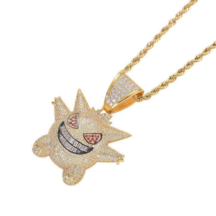 Zhongyi cross-border European and American hip hop elf cartoon funny necklace micro inlaid purple zircon pendant factory wholesale Glossy.pk