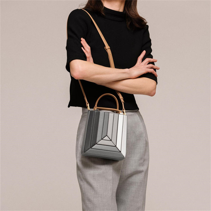 Multicolor Vegan Leather Hand & Shoulder Bag - Color Block Crossbody with Detachable Strap Glossy.pk