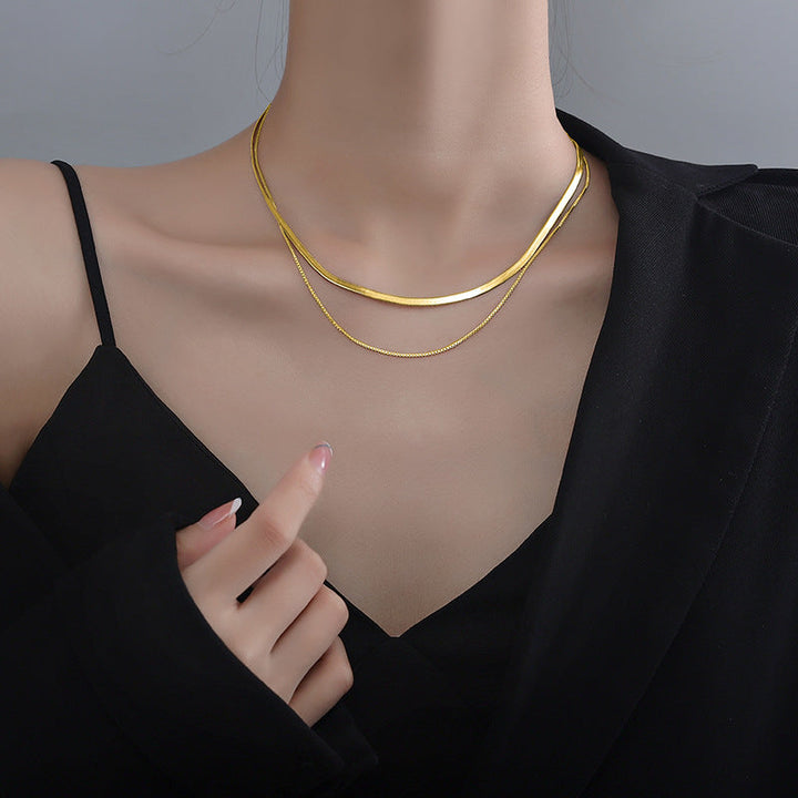 European and American snake bone chain long necklace women's simple layering basic bare chain sweater chain titanium steel non-fading sweater chain Glossy.pk