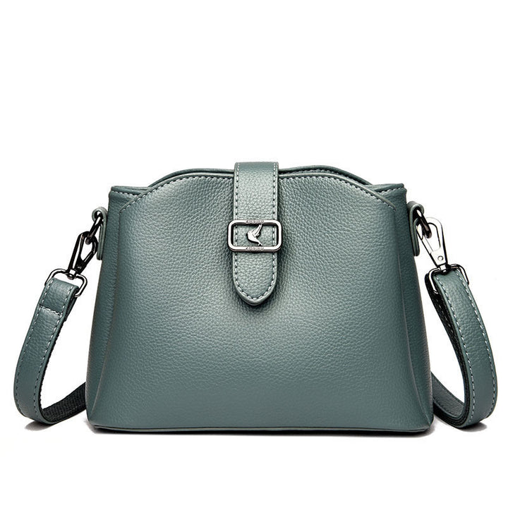 Three-layer bucket bag women's 2023 new trendy simple crossbody bag, leather soft leather casual small bag, fashion shoulder bag Glossy.pk