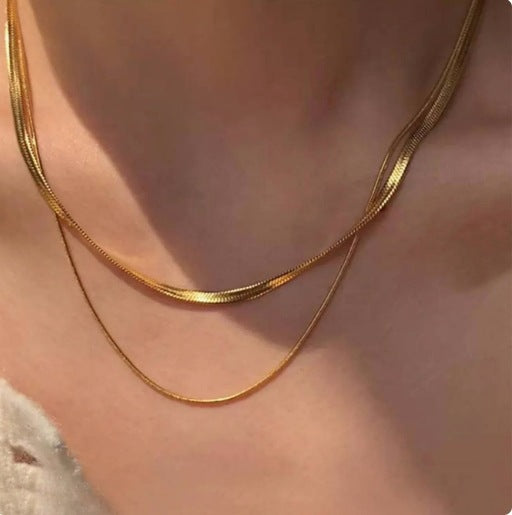 European and American snake bone chain long necklace women's simple layering basic bare chain sweater chain titanium steel non-fading sweater chain Glossy.pk