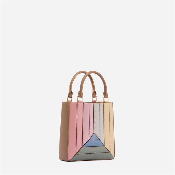 Multicolor Vegan Leather Hand & Shoulder Bag - Color Block Crossbody with Detachable Strap Glossy.pk