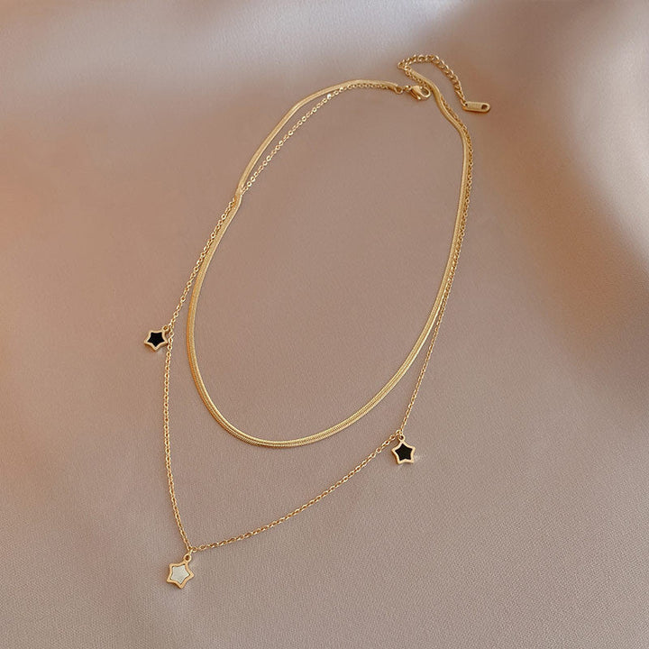 Pentagram shell necklace bracelet women's light luxury sense of luxury ins niche design simple double clavicle chain bracelet Glossy.pk