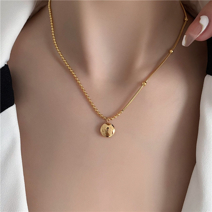Cross-border wholesale necklace women's non-fading, light luxury titanium steel, new women's niche versatile fashion clavicle chain gold color 33 Glossy.pk
