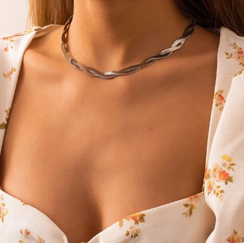 European and American cross-border Internet celebrities with the same blade chain, flat snake chain, twist chain, double-layer necklace, design sense necklace, wholesale women's 32 Glossy.pk