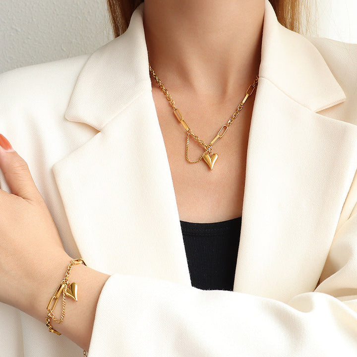 2024 New European and American Amazon Cross-border Hot Sale Fashion Retro Hip Hop Love Necklace Bracelet Earrings Set Glossy.pk