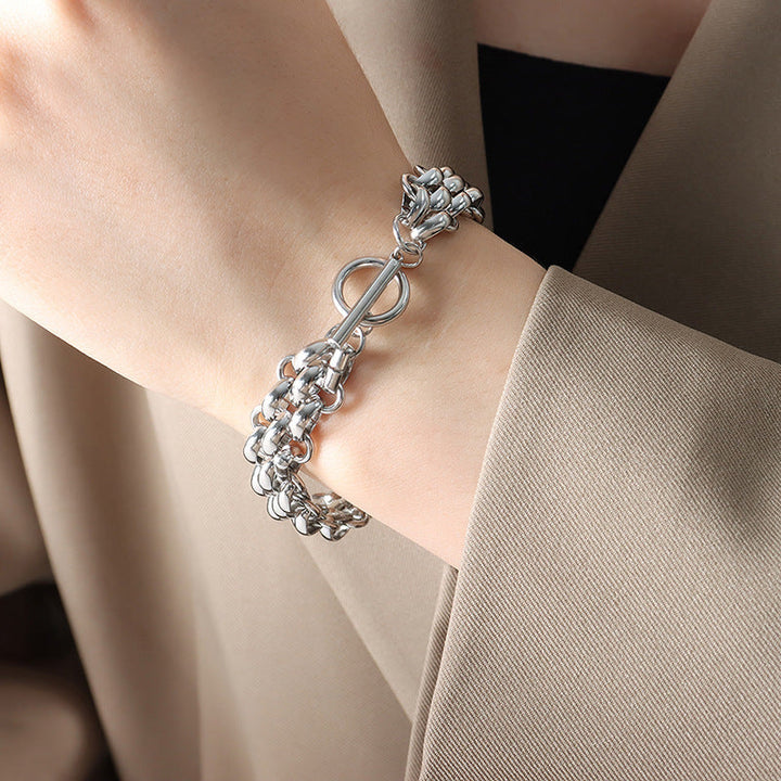 Cross-border European and American hot-selling style love heart shape double-layer new bracelet stainless steel fashion hand jewelry versatile fashion with 25 Glossy.pk