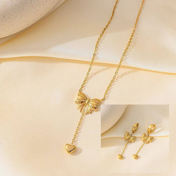 2024 new 18k gold clavicle chain titanium steel necklace design sense bow water drop love chain does not fade Glossy.pk