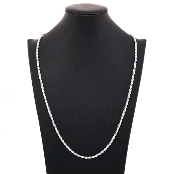 Cross-border TEMU hot sale European and American trend jewelry twist necklace silver-plated 2MM flash twist rope necklace twist chain wholesale Glossy.pk