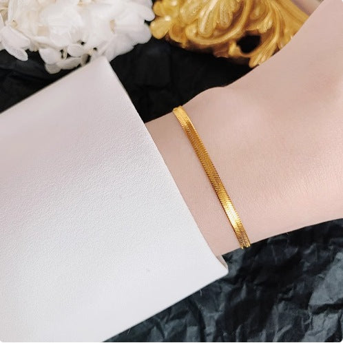 2024 new 18K gold high-end gold snake bone chain anklet, women's ins, cold wind, simple forest, does not fade Glossy.pk