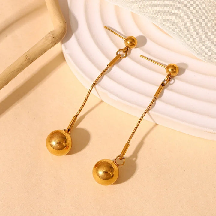 European and American cross-border hot wholesale gold bead tassel chain hip-hop style popular titanium steel earrings jewelry set
