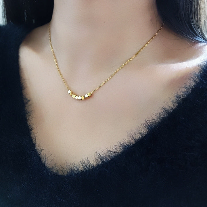 2024 new Bafang Laicai crushed silver small sugar cube titanium steel necklace bracelet anklet set high-quality clavicle chain Glossy.pk