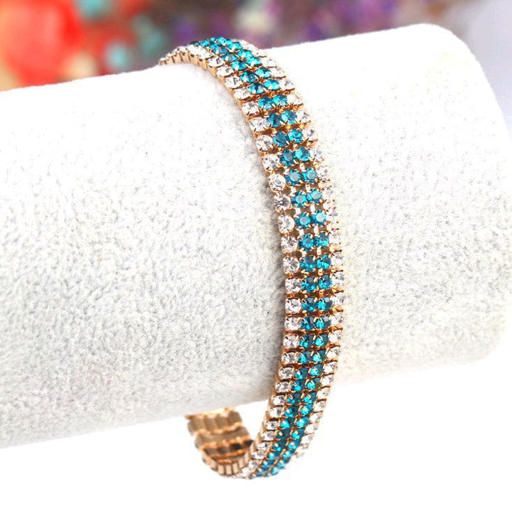 New Bracelet Women's European and American Fashion Full Diamond Small Roman Bracelet Personality Color Block Four Row Diamond Bracelet Jewelry Wholesale Glossy.pk