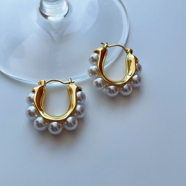 Cross-border European and American U-shaped pearl earrings plated 18K high-end earrings niche earrings high-end earrings wholesale source