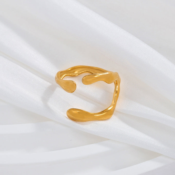 Cross-border wholesale ins wind irregular titanium steel open ring light luxury high-end ring does not fade cold wind 23 Glossy.pk