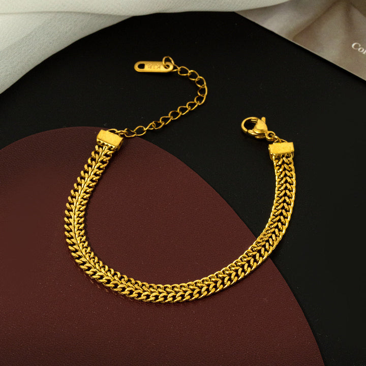 European and American cross-border wholesale simple retro niche thick chain gold net red fashion grade clavicle chain titanium steel necklace women Glossy.pk