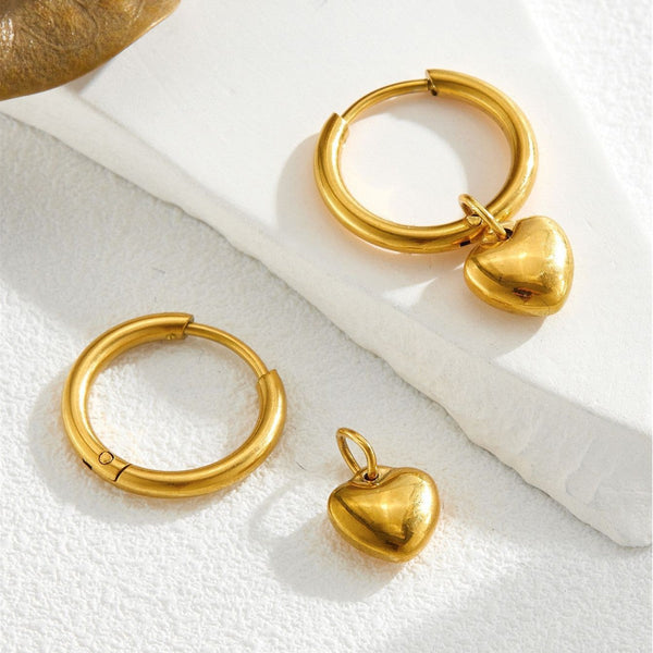 Circle earrings, snap-on love earrings, cold wind, women's small circles, girly titanium steel, non-fading, heart-shaped earrings Glossy.pk